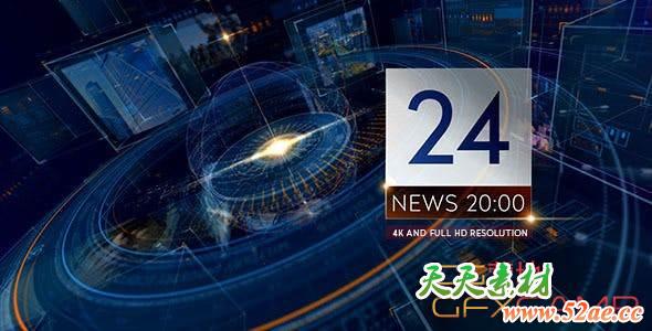 AE模板-科技感24小时新闻包装片头 Breaking NEWS 24 TV Broadcast Package-天天素材网