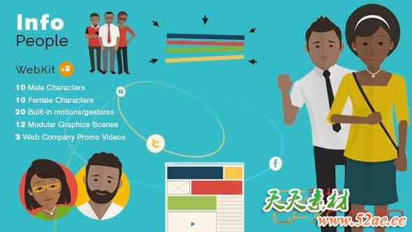 AE模板-扁平化网络信息人物数据MG动画 InfoPeople – Web Kit-天天素材网