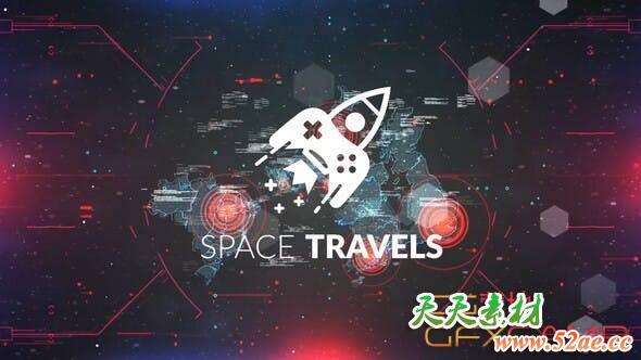AE模板-科技感HUD地图Logo动画 Space Travels-天天素材网