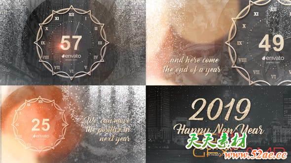AE模板-钟表烟花新年倒计时动画片头 New Year Countdown 2019-天天素材网