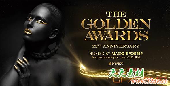 AE模板-金色粒子光线路径颁奖典礼片头 Golden Awards Promo 2-天天素材网
