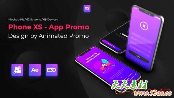 AE模板-iPhoneXS手机APP宣传动画片头 Phone XS Mockup – Full Kit-天天素材网