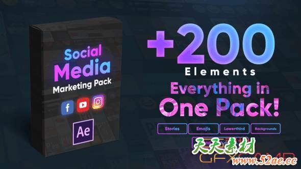 AE模板-社交网络字幕元素竖屏排版动画 Social Media Marketing Pack-天天素材网