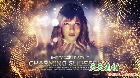 AE模板-金色粒子背景照片相册开场 Charming Slideshow-天天素材网