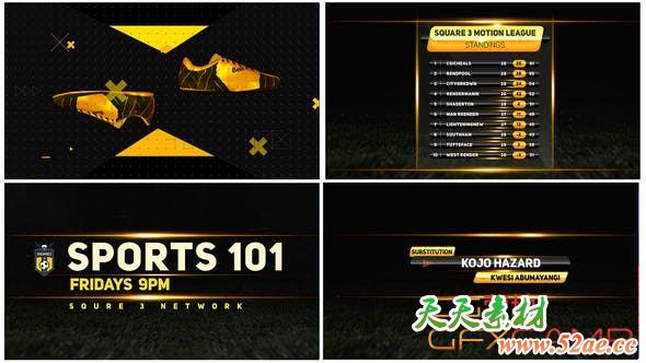 AE模板-足球比分板预告栏目包装 Sports Broadcast 4k-天天素材网