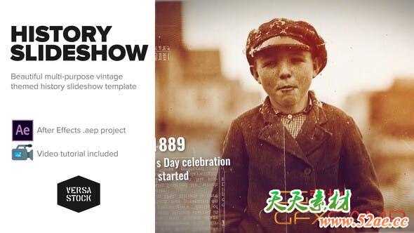 AE模板-复古历史时间线回忆照片相册片头 Burned History Frames Slideshow-天天素材网