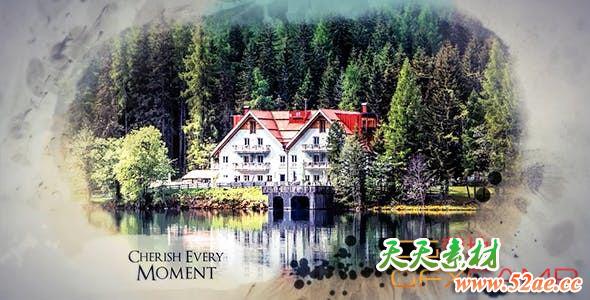 AE模板-水墨晕染遮罩图片宣传片头 Watercolour Ink Slide-天天素材网