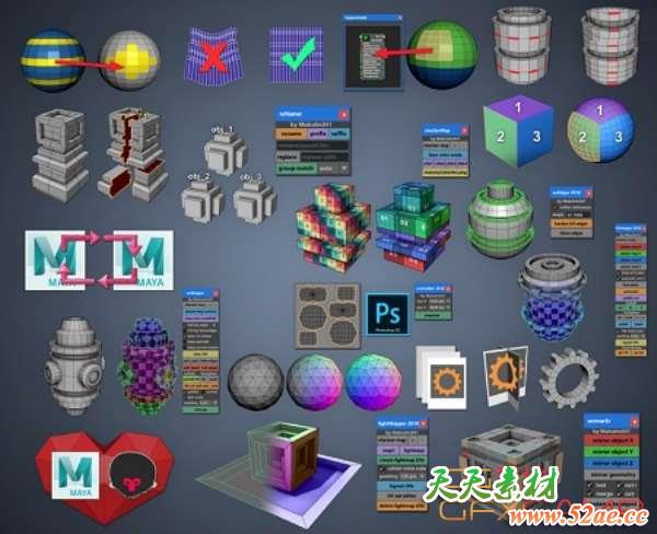 Maya展UV贴图实用小脚本 Gumroad – Malcolm341 All Mel Script Pack for Maya-天天素材网