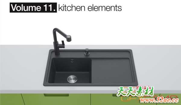 水槽水龙头把手厨房元素3D模型 model+model – Vol.11 Kitchen elements (C4D/MAX/FBX/OBJ格式)-天天素材网