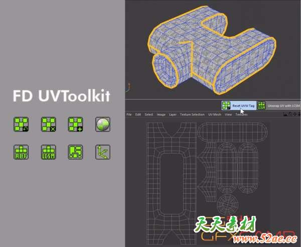 C4D快速展UV插件 FD UVToolkit 1.0 For Cinema 4D R19-R21-天天素材网