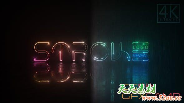 AE模板-霓虹灯光线描边文字Logo动画 Neon Stroke Logo-天天素材网