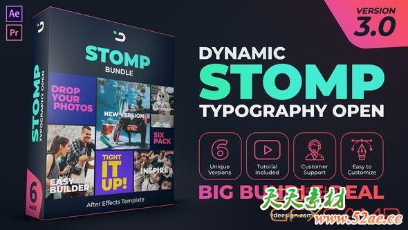 AE模板-横竖方屏文字图片节奏感快闪片头 Dynamic Stomp Typography Open 3-天天素材网