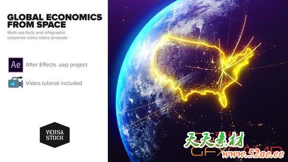 AE模板-科技感地球国家线框信息数据介绍 Global Economics From Space Infographics-天天素材网