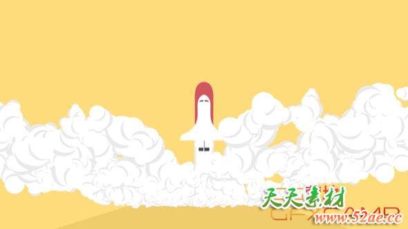 AE模板-扁平化卡通火箭升空Logo动画 Quick Start Up Logo-天天素材网