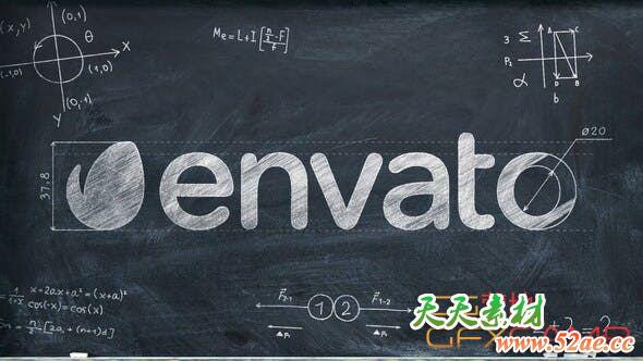 AE模板-粉笔数学元素黑板绘制Logo动画 Chalkboard Math Logo-天天素材网