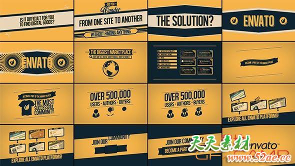 AE模板-复古图形文字排版片头动画 Typography Promo-天天素材网