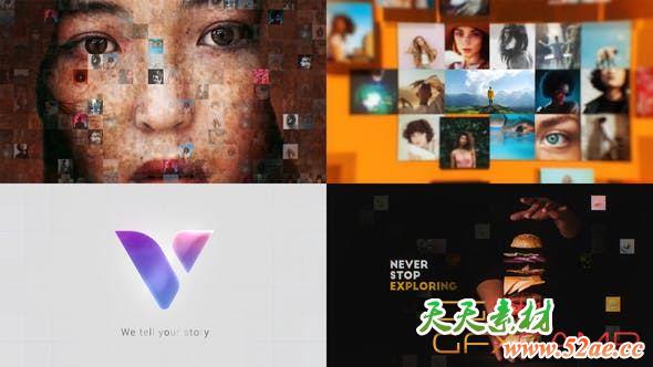 AE模板-图片拼贴汇聚文字Logo动画 Mosaic Photos & Videos Logo Reveal-天天素材网