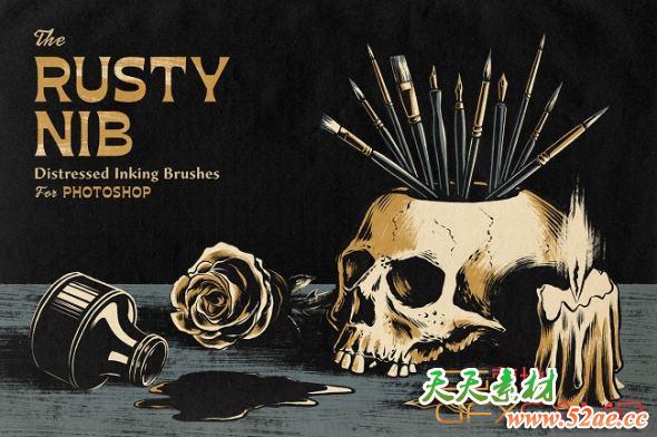 复古墨水PS笔刷素材 True Grit Texture Supply – The Rusty Nib for Photoshop-天天素材网