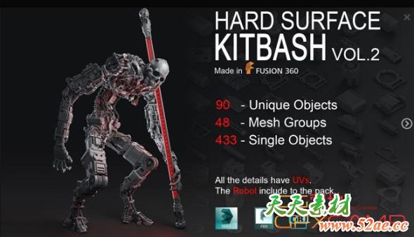 硬面机械3D模型 Artstation – Hard Surface KitBash Vol 2-天天素材网