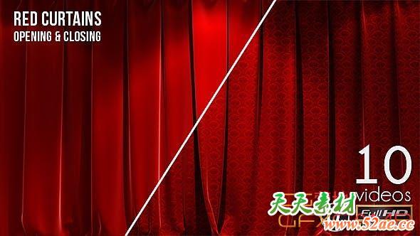 10组舞台红幕打开关闭动画视频素材 3D Realistic Red Curtains Opening & Closing-天天素材网