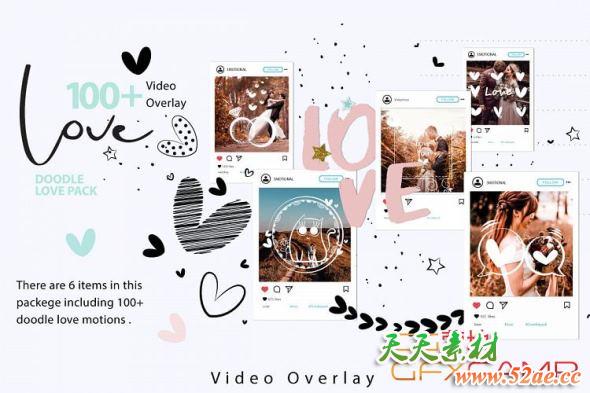 108组卡通手绘涂鸦浪漫爱情爱心动画视频素材 Animated Doodle Love Pack Video Overlays-天天素材网