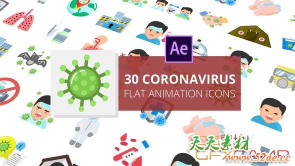 AE模板+PR预设-30个新冠病毒医学图标ICON动画 Coronavirus Flat Animation Icons-天天素材网
