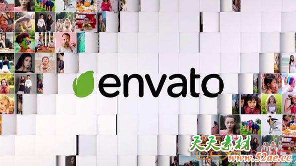 AE模板-三维照片墙翻转Logo动画 Mosaic Logo Reveal Pack-天天素材网