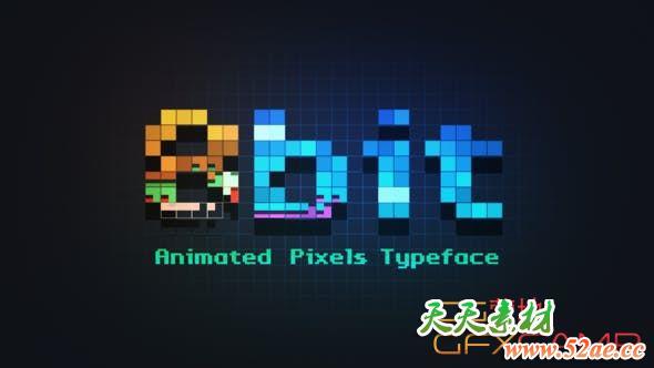 AE模板-游戏像素化字母表动画 8bit – Animated Pixels Typeface-天天素材网