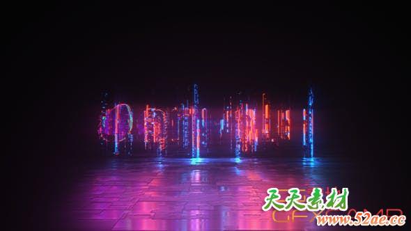 AE模板-赛博朋克霓虹灯Logo动画 Cyber Glitch – Neon Logo Reveal-天天素材网