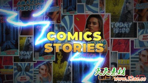 AE模板-卡通漫画风格INS竖屏包装动画 Comics Instagram Stories-天天素材网