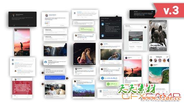 AE模板-网络社交动态包装动画 Animated Social Media Posts V3-天天素材网