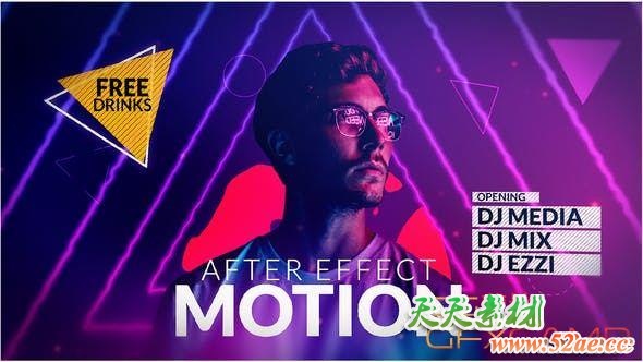 AE模板-霓虹灯元素背景聚会音乐片头 Party Promo Neon Fx-天天素材网