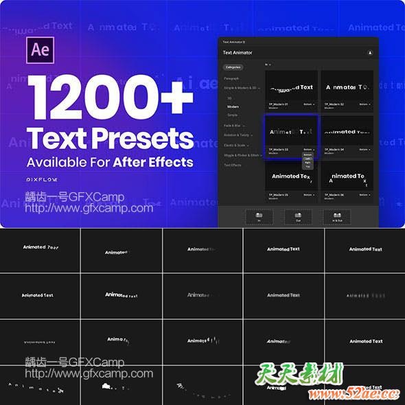AE脚本-1200组一键添加缓入缓出MG文字动画预设 破解版 AE脚本-1200组缓入缓出文字动画预设 (一键快速给你的文字层添加动作)-天天素材网