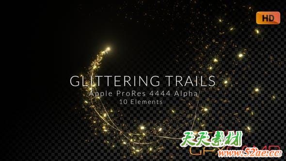 金色粒子拖尾动画高清视频素材 Glittering Trails Pack-天天素材网