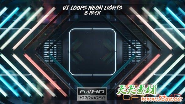 霓虹灯管舞台背景视频素材 VJ Loops Neon Lights Ver.1 – 8 Pack-天天素材网