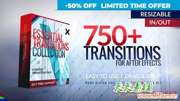 AE模板-750+图形遮罩视频转场动画 Transitions-天天素材网