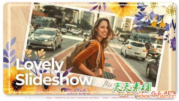 AE模板-花朵水墨遮罩回忆照片相册片头 Lovely Slideshow-天天素材网