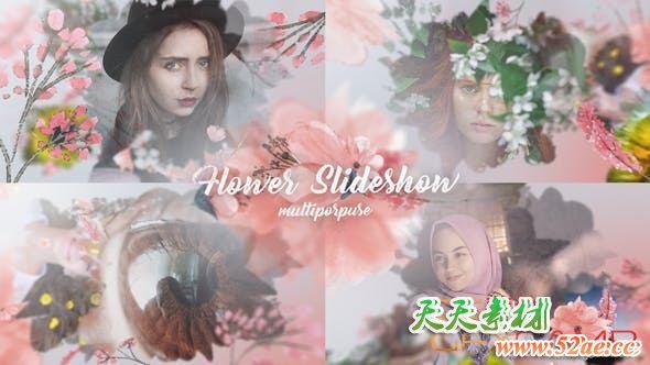 AE模板-花朵遮罩幻灯片开场 Flower Slideshow-天天素材网