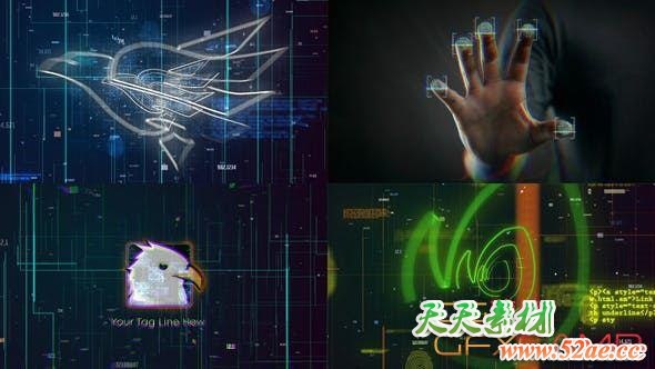 AE模板-科技感指纹扫描Logo动画 Scan Fingerprint Biometrics Logo Reveal-天天素材网