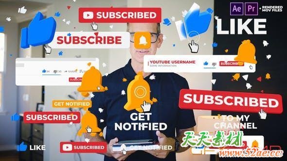 AE模板-网络视频点赞订阅图形动画 Youtube Subscribe-天天素材网