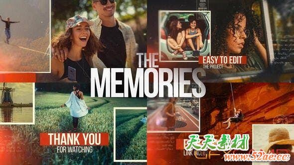 AE模板-水墨遮罩回忆相册照片开场 The Memories – Cinematic Slideshow-天天素材网