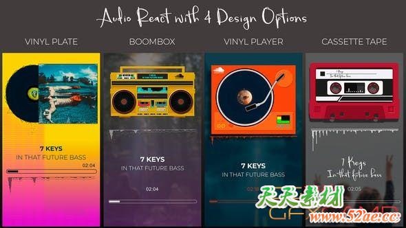 AE模板-复古磁带唱片音乐播放器节奏可视化动画 Audio React Spectrum Visualizer with Boombox-天天素材网
