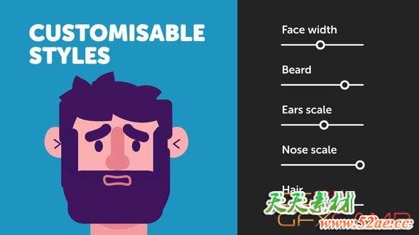 AE模板-MG动画卡通人物角色自定义面部绑定 Customisable Character Face Rig-天天素材网