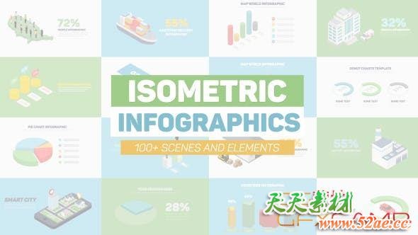 AE模板-三维等距扁平化信息数据图表动画 Isometric Infographics-天天素材网
