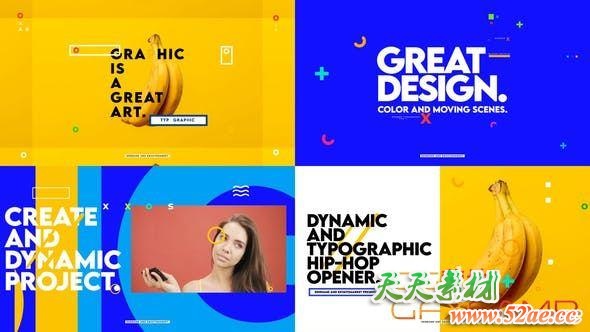 AE模板-创意时尚图形视频包装片头 Dynamic And Typographic Hip-Hop Opener-天天素材网