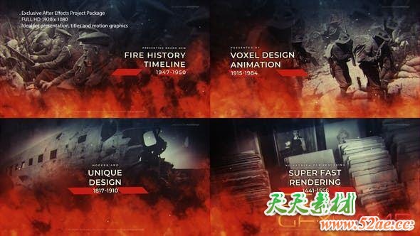 AE模板-火焰历史图片时间线记录片头 Fire History Timeline-天天素材网