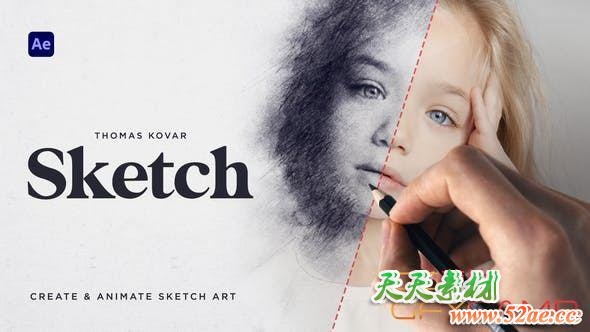 AE模板-图片转素描风格动画 Sketch-天天素材网