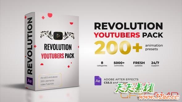 AE模板-200+网络视频包装宣传动画元素 Revolution Youtubers Pack-天天素材网