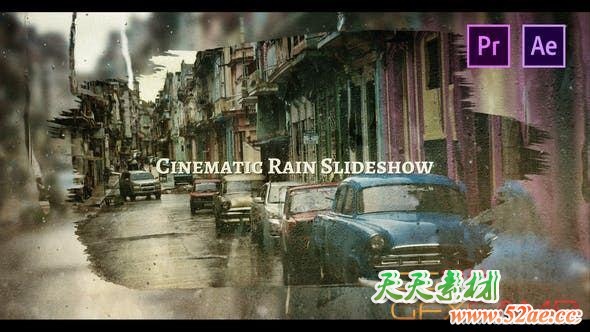 AE模板+PR预设-雨滴雾玻璃遮罩相册开场 Cinematic Rain Slideshow-天天素材网