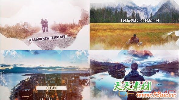 AE模板-折叠图形遮罩视差图片相册片头 Origami – Lovely Slideshow-天天素材网